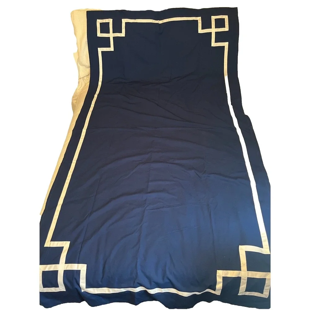 Two Pottery Barn Teen Navy & White Curtain Blackout Panels  Greek Key 52 X 96